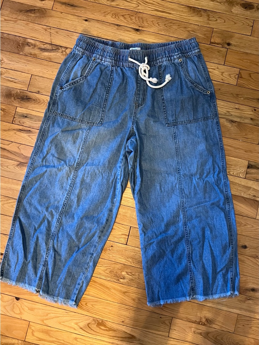 Maurices Blue Wide-Leg Denim Crop Jeans with Drawstring